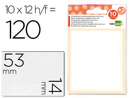 ETIQUETAS LIDERPAPEL SOBRE DE 10 H. + 2 H. OBSEQUIO 14X53 MM -10 UNIDADES POR HOJA