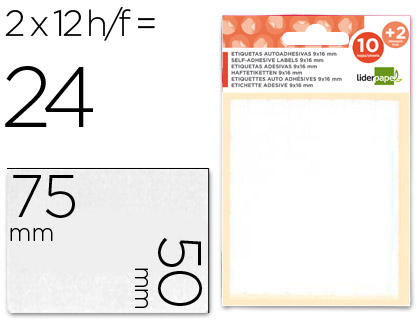 ETIQUETAS LIDERPAPEL SOBRE DE 10 H. + 2 H. OBSEQUIO 50X75 MM -2 UNIDADES POR HOJA