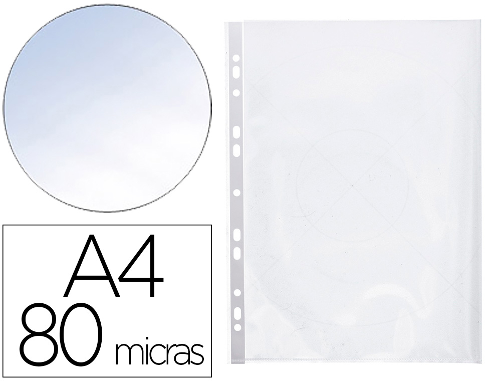 FUNDA MULTITALADRO Q-CONNECT DIN A4 80 MICRAS CRISTAL BOLSA DE 25 UNIDADES CON APERTURA SUPERIOR Y LATERAL IZQUIERDA
