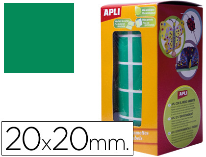 GOMETS AUTOADHESIVOS CUADRADOS 20X20 MM VERDE ROLLO DE 1770 UNIDADES