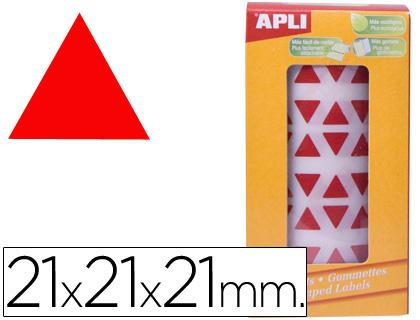GOMETS AUTOADHESIVOS TRIANGULARES 21X21X21 MM ROJO ROLLO DE 2832 UNIDADES