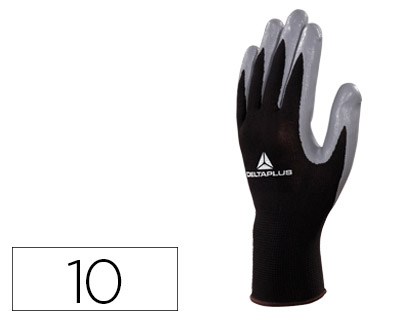 GUANTES DELTAPLUS DE PUNTO POLIESTER PALMA DE NITRILO ESPECIAL PARA MECANICA GRASAS ACEITES NEGRO-GRIS TALLA 10