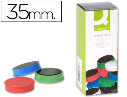 IMAN PARA SUJECION Q-CONNECT IDEAL PARA PIZARRAS MAGNETICAS35 MM COLORES SURTIDOS CAJA DE 10 UNIDADES