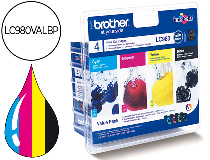 INK-JET BROTHER LC-980BK DCP-145 DCP-165 MFC-250 MFC-290 NEGRO MAGENTA AMARILLO CIAN PACK4