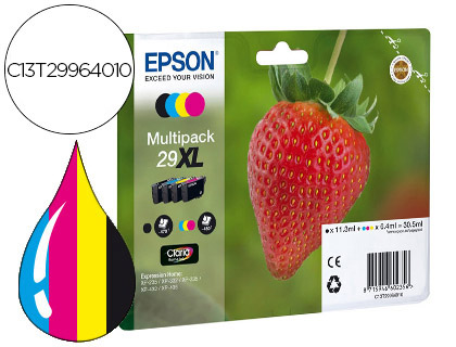 INK-JET EPSON HOME 29XL T2996 XP435/330/235 MULTIPACK 4 COLORES NEGRO/AMARILLO/CIAN/MAGENTA