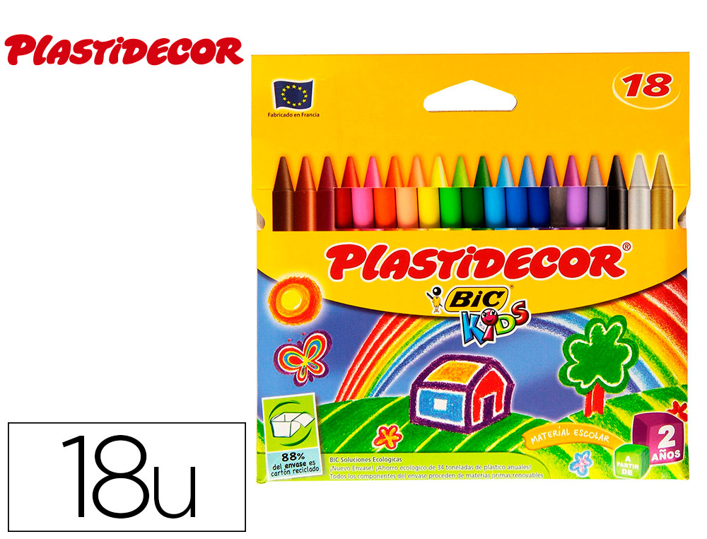 LAPICES CERA PLASTIDECOR CAJA DE 18 COLORES