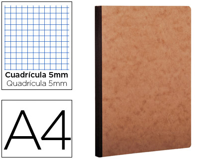 LIBRETA AGE-BAG TAPA CARTULINA LOMO COSIDO CUADRO 5 MM 96 HOJAS COLOR HAVANA 210X297 MM
