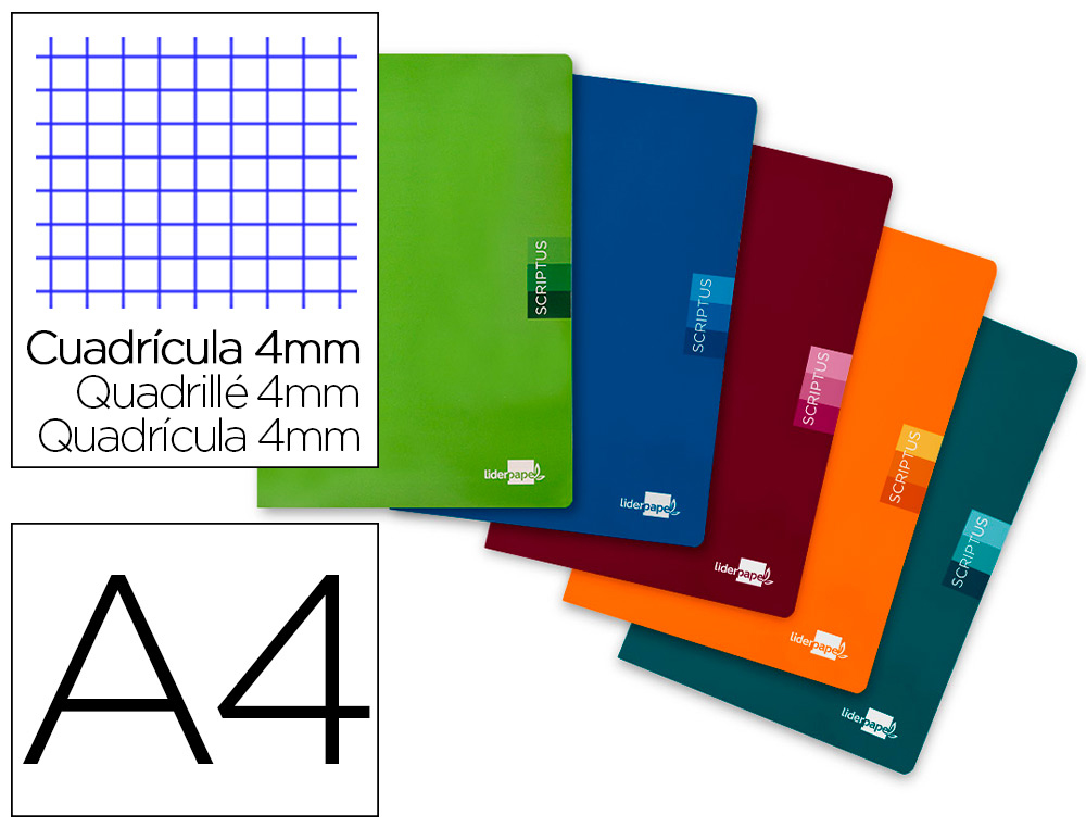 LIBRETA LIDERPAPEL SCRIPTUS A4 48 HOJAS 90G/M2 CUADRO 4MM CON MARGEN