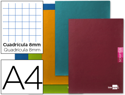 LIBRETA LIDERPAPEL SCRIPTUS A4 48 HOJAS 90G/M2 CUADRO 8MM CONMARGEN