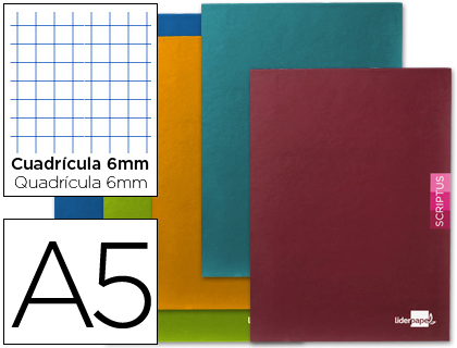 LIBRETA LIDERPAPEL SCRIPTUS A5 48 HOJAS 90G/M2 CUADRO 6MM CON MARGEN