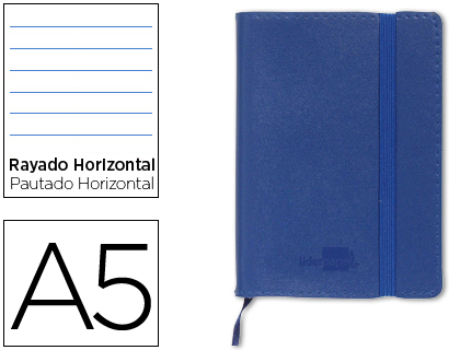 LIBRETA LIDERPAPEL SIMIL PIEL A5 120 HOJAS 70G/M2 HORIZONTAL SIN MARGEN AZUL