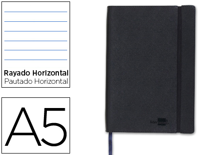 LIBRETA LIDERPAPEL SIMIL PIEL A5 120 HOJAS 70G/M2 HORIZONTAL SIN MARGEN NEGRO