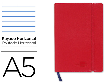 LIBRETA LIDERPAPEL SIMIL PIEL A5 120 HOJAS 70G/M2 HORIZONTAL SIN MARGEN ROJO