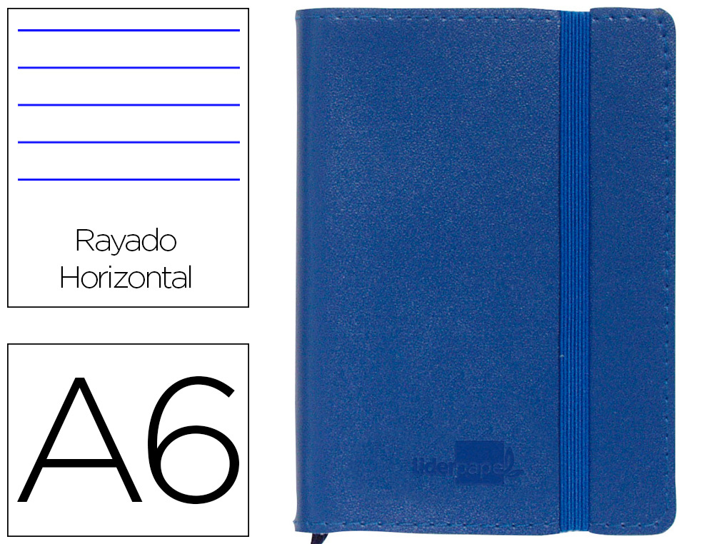 LIBRETA LIDERPAPEL SIMIL PIEL A6 120 HOJAS 70G/M2 HORIZONTAL SIN MARGEN AZUL