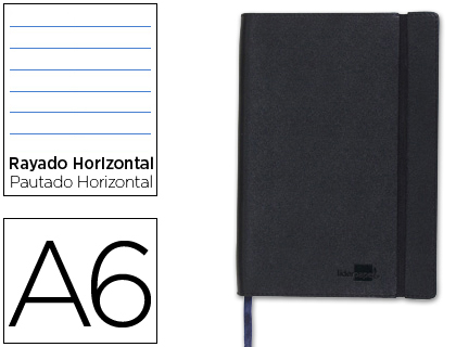 LIBRETA LIDERPAPEL SIMIL PIEL A6 120 HOJAS 70G/M2 HORIZONTAL SIN MARGEN NEGRO