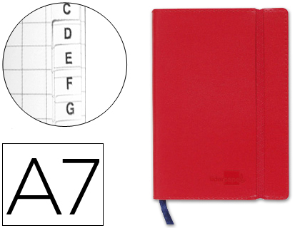 LIBRETA INDICE LIDERPAPEL SIMILPIEL A7 120 HOJAS 70G/M2 COLOR ROJO