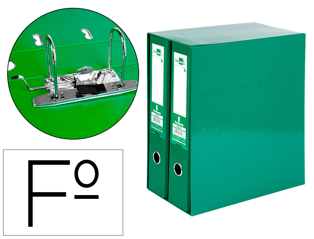MODULO LIDERPAPEL 2 ARCHIVADORES FOLIO 2 ANILLAS MECANISMO DE PALANCA 75MM VERDE