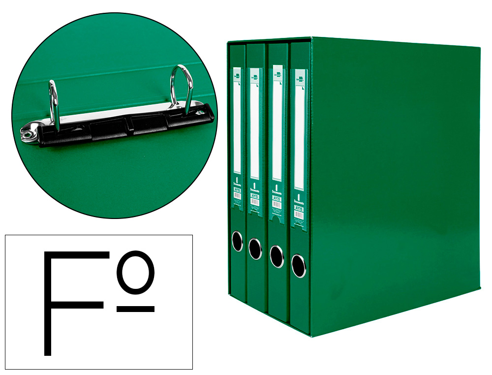 MODULO LIDERPAPEL 4 ARCHIVADORES FOLIO 2 ANILLAS MIXTAS 25MM VERDE