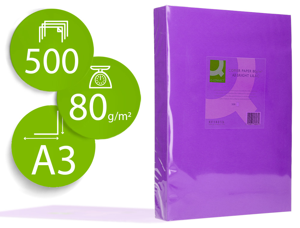 PAPEL COLOR Q-CONNECT DIN A3 80GR LILA PAQUETE DE 500 HOJAS