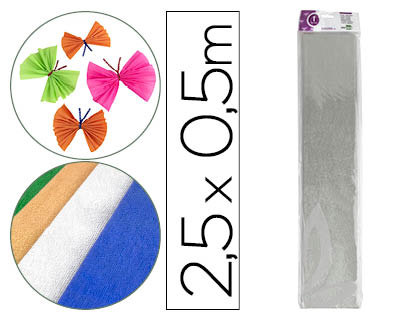PAPEL CRESPON LIDERPAPEL 50 CM X 2.5M METALIZADO PLATA