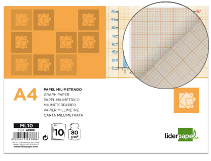 PAPEL DIBUJO LIDERPAPEL 210X297MM 80G/M2 MILIMETRADO PACK DE 10