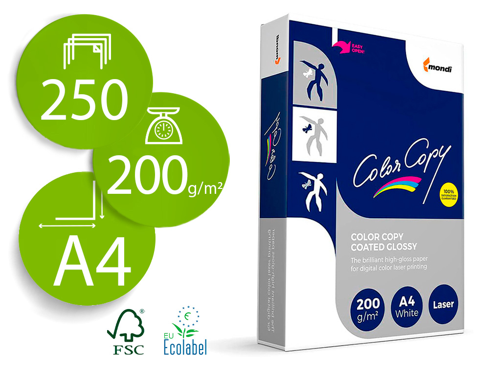 PAPEL FOTOCOPIADORA COLOR COPY GLOSSY DIN A4 200 GRAMOS PAQUETE 250 HOJAS