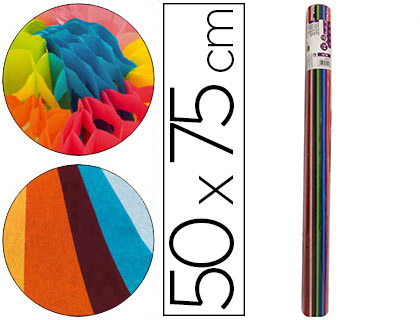PAPEL SEDA LIDERPAPEL 12 COLORES SURTIDOS 17G/M2 ROLLO DE 24 HOJAS 50X75CM
