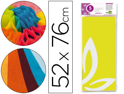 PAPEL SEDA LIDERPAPEL 52X76CM 18G/M2 BOLSA DE 5 HOJAS AMARILLO