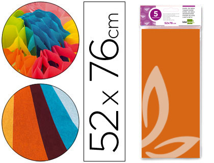 PAPEL SEDA LIDERPAPEL 52X76CM 18G/M2 BOLSA DE 5 HOJAS NARANJA