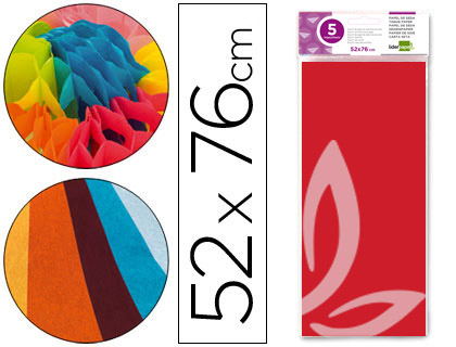 PAPEL SEDA LIDERPAPEL 52X76CM 18G/M2 BOLSA DE 5 HOJAS ROJO
