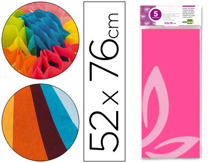 PAPEL SEDA LIDERPAPEL 52X76CM 18G/M2 BOLSA DE 5 HOJAS ROSA