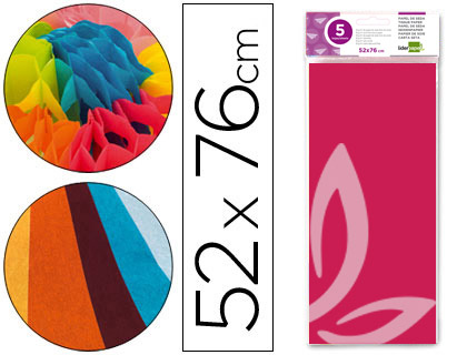 PAPEL SEDA LIDERPAPEL 52X76CM 18G/M2 BOLSA DE 5 HOJAS ROSA FUERTE
