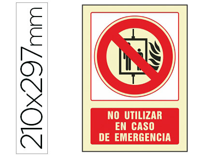PICTOGRAMA SYSSA SEÑAL DE NO UTILIZAR EN CASO DE INCENDIO EN PVC FOTOLUMINISCENTE 210X297 MM