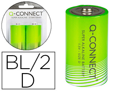 PILA Q-CONNECT ALCALINA D BLISTER DE 2 UNIDADES