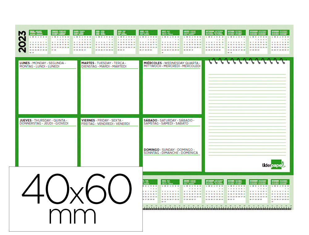 PLANNING SOBREMESA SEMANAL LIDERPAPEL 40X60 CM 80 GR 60 HOJAS 2026-2027