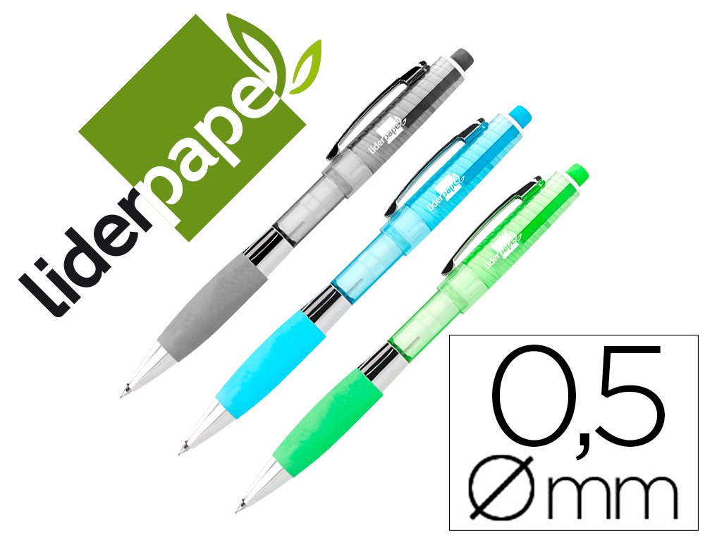 PORTAMINAS LIDERPAPEL 0.5 MM CON GOMA Y SUJECION SOFT COLORES SURTIDOS