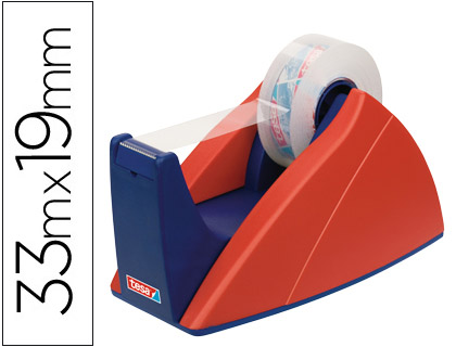 PORTARROLLO SOBREMESA TESA CON CUCHILLA DE CORTE RECTO PARA CINTAS DE 33 M COLOR AZUL/ROJO