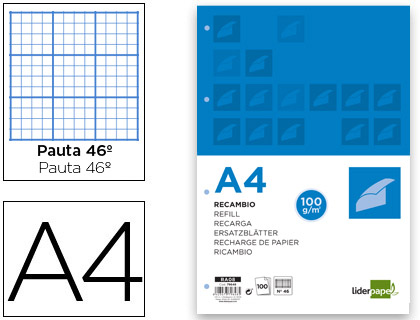 RECAMBIO LIDERPAPEL A4 100 HOJAS 100G/M2 RAYADO Nº 46 4 TALADROS