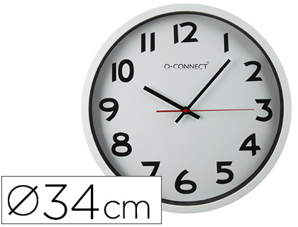 RELOJ Q-CONNECT DE PARED PLASTICO OFICINA REDONDO 34 CM MARCO BLANCO
