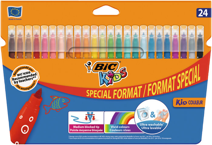 ROTULADOR BIC KIDS COULEUR ESTUCHE DE 24 COLORES TINTA BASE DE AGUA LAVABLE