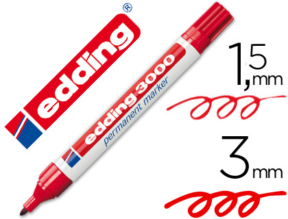 ROTULADOR EDDING MARCADOR PERMANENTE 3000 ROJO -PUNTA REDONDA 1,5-3 MM