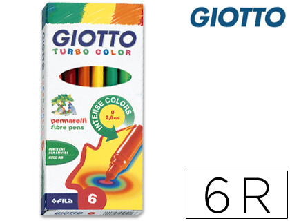 ROTULADOR GIOTTO TURBO COLOR CAJA DE 6 COLORES LAVABLES CON PUNTA BLOQUEADA