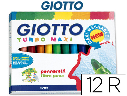 ROTULADOR GIOTTO TURBO MAXI CAJA DE 12 COLORES LAVABLES CON PUNTA BLOQUEADA