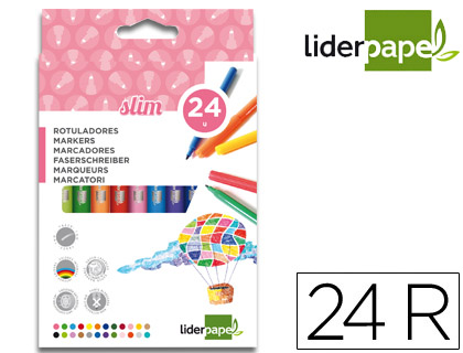 ROTULADOR LIDERPAPEL SLIM CAJA DE 24 UNIDADES COLORES SURTIDOS