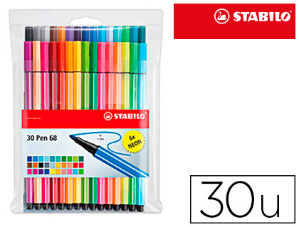 ROTULADOR STABILO ACUARELABLE PEN 68 ESTUCHE DE 24 COLORES ESTANDAR + 6 COLORES NEON