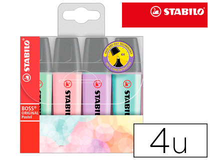 ROTULADOR STABILO BOSS PASTEL FLUORESCENTE 70 ESTUCHE DE 4 UNIDADES COLORES SURTIDOS