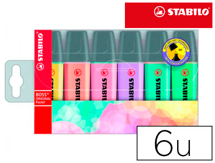 ROTULADOR STABILO BOSS PASTEL FLUORESCENTE 70 ESTUCHE DE 6 UNIDADES SURTIDAS