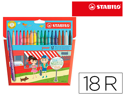 ROTULADOR ESCOLAR STABILO POWE R CAJA DE 18 UNIDADES COLORES SURTIDOS