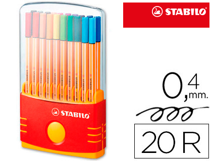 ROTULADOR STABILO PUNTA DE FIBRA POINT 88 COLOR PARADE ESTUCHE DE 20 UNIDADES COLORES SURTIDOS