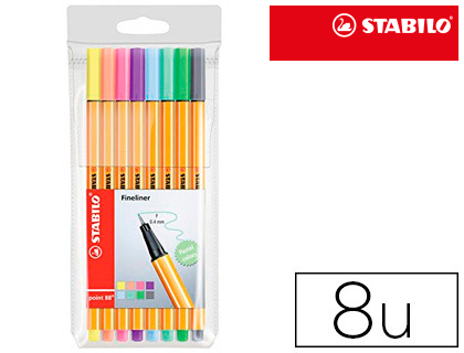 ROTULADOR STABILO PUNTA DE FIBRA POINT 88 ESTUCHE DE 8 COLORES SURTIDOS PASTEL
